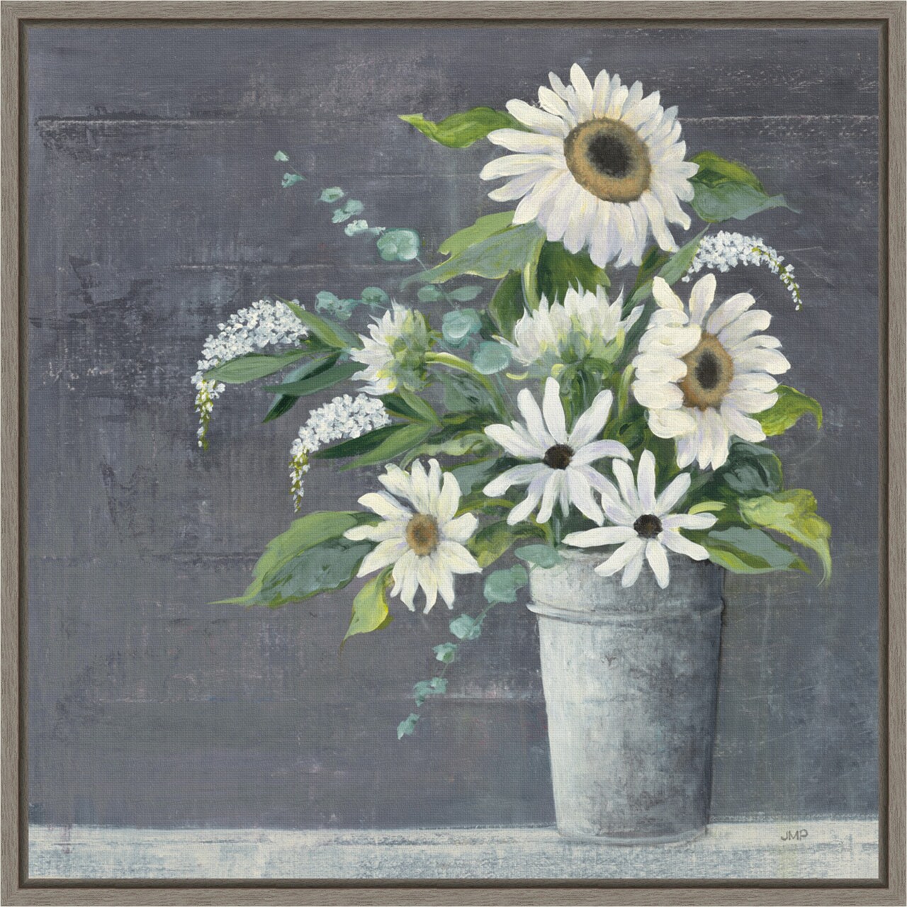 Late Summer Bouquet II (Sunflower) by Julia Purinton 16-in. W x 16-in. H. Canvas Wall Art Print Framed in Grey
